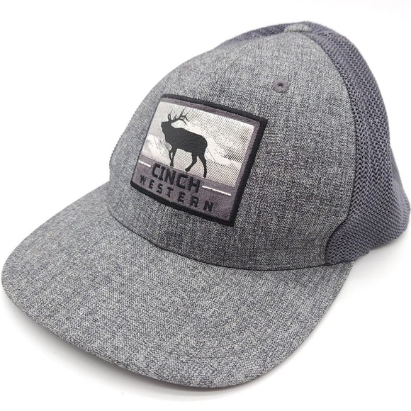 Cinch Western Snapback Trucker Mesh Elk Patch Hat Adjustable Gray Baseball Cap - Picture 1 of 8